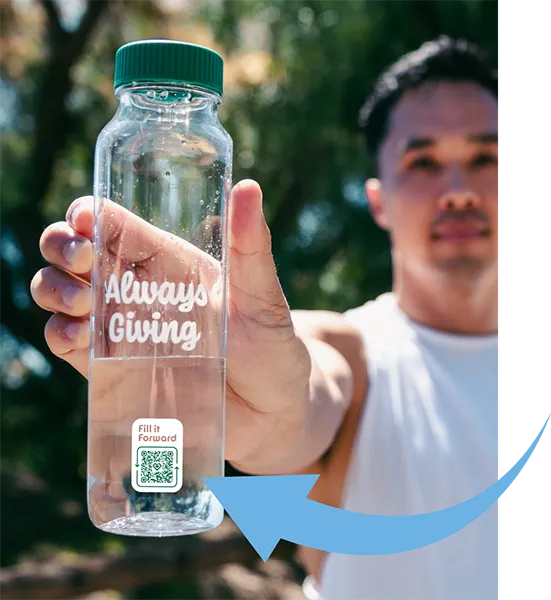 Man holding clear cupanion bottle to camera