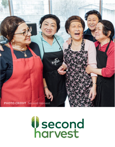 group of older women smiling with aprons and hair nets on
