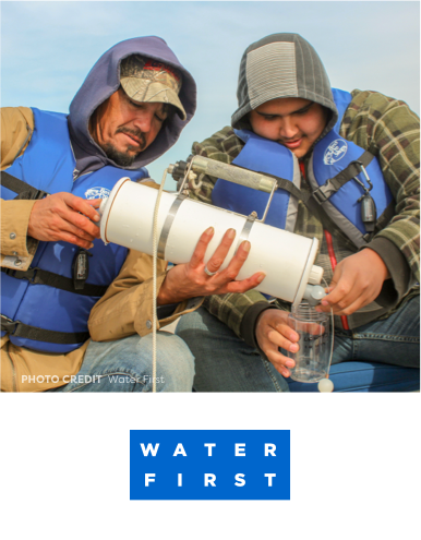 two man holding water filter