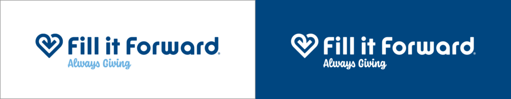 Fill it Forward Logos side by side, one version for light background, one version for dark backgrounds.