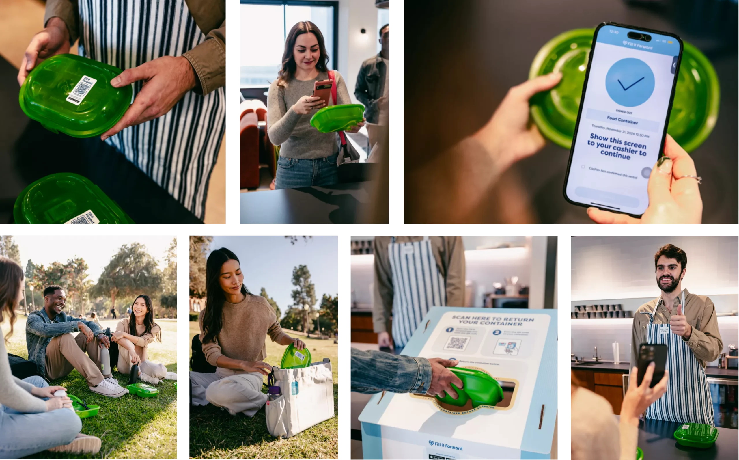 College of fill it forward borrow technology being used on reusable containers