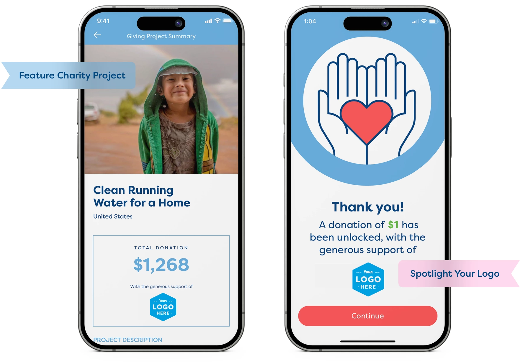 Phone screens Giving project summary and another phone with Thank you page